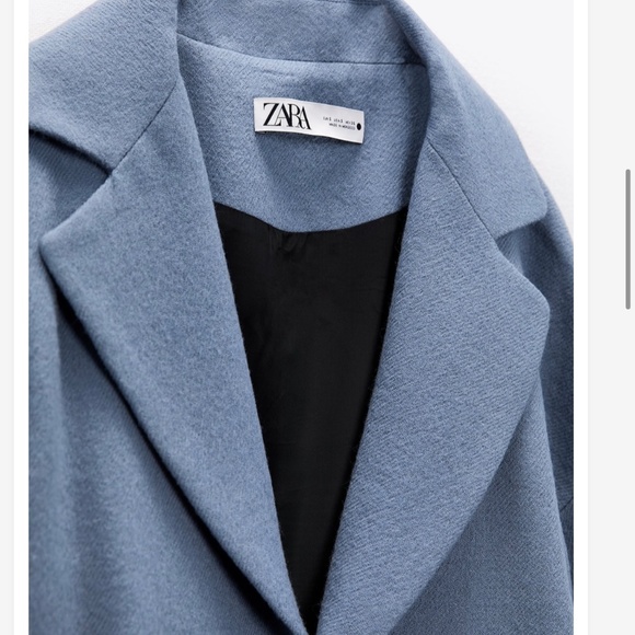 Zara Wool Blue Belted Spring Coat Sz. XL - Picture 6 of 9